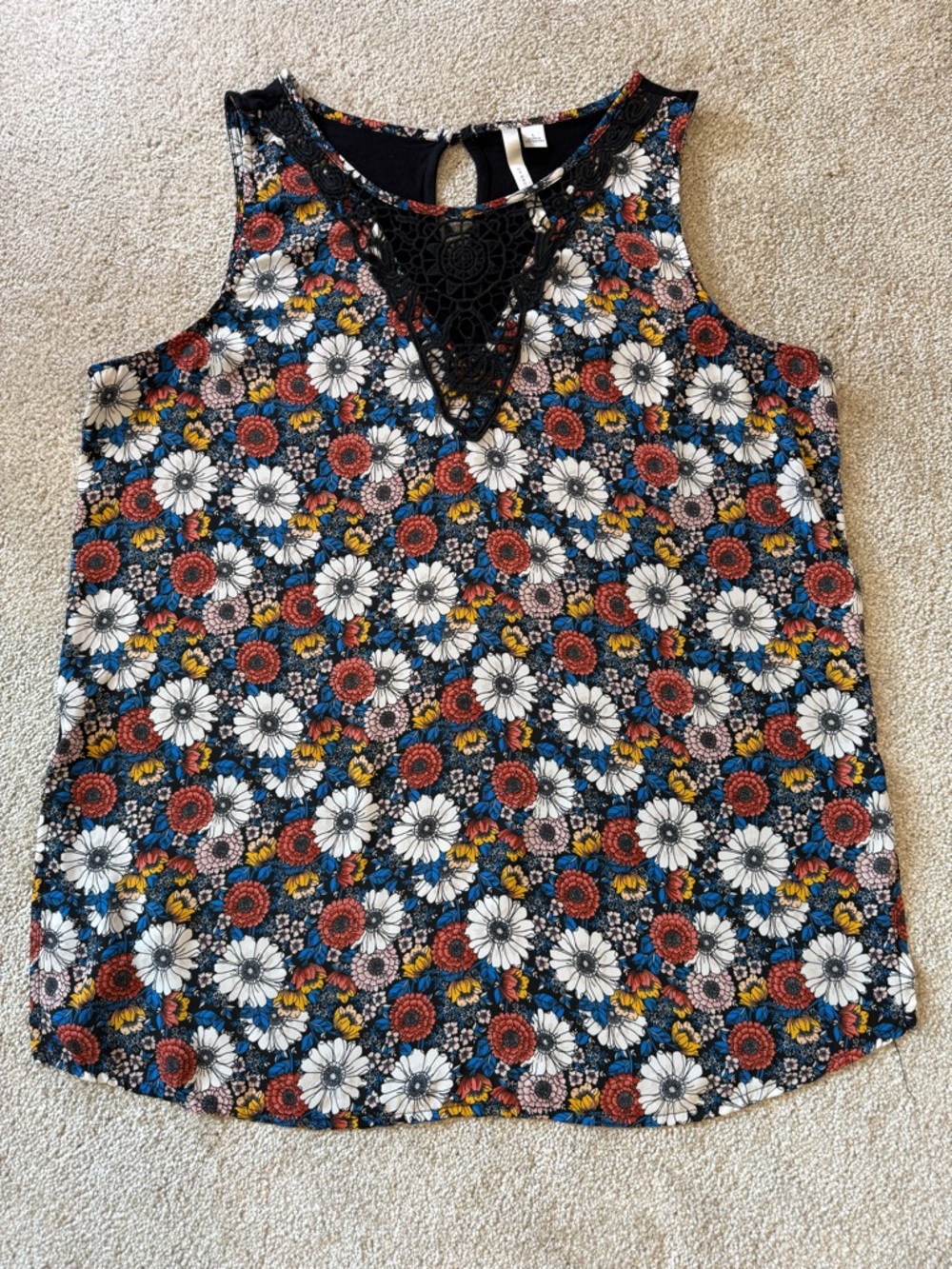 Lauren Conrad Floral Crochet Tank Top Size Large Sleeveless Boho